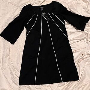 Spense Black Shift Dress White Piping Size 14 Short Sleeve Career Work